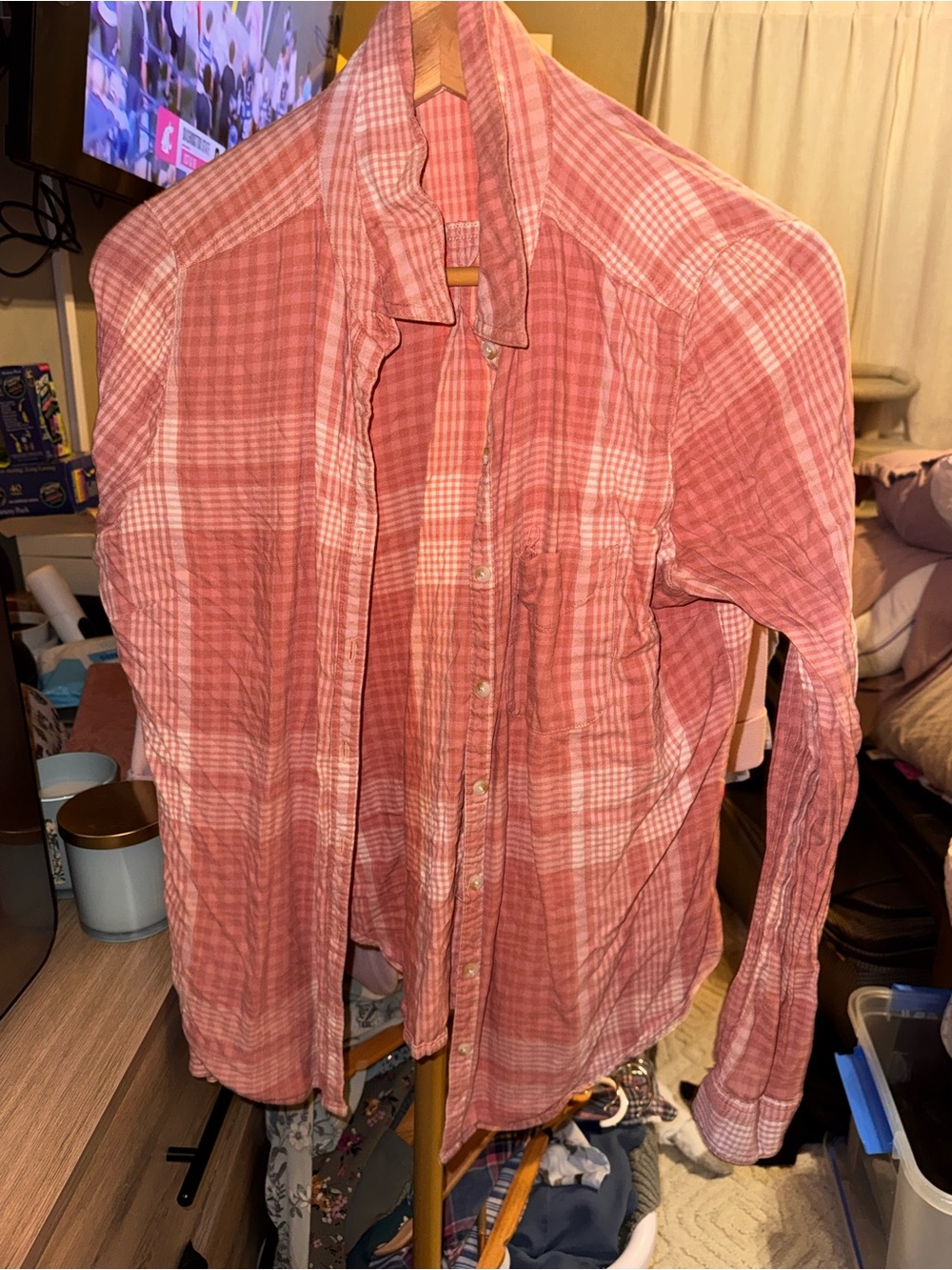Maurices Women's Pink Plaid Button-Down Shirt